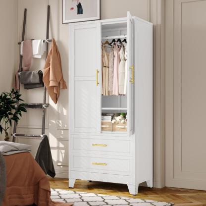 Armario metálico de 2 puertas y 2 cajones — Ropero de 71 pulgadas de altura con barras para colgar y estante ajustable — Gabinete de almacenamiento de acero para dormitorio — Gran regalo para el Día de la Madre