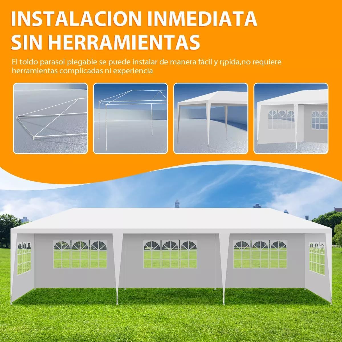 EEGVUY Carpa Toldo con Paredes Laterales Extraíbles, 3x9M Tienda de Fiesta Impermeable, con Ventanas para Eventos en el Patio y Jardín