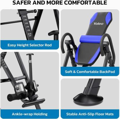 Mesa de inversión para aliviar el dolor de espalda y ciática cervical, capacidad de peso de 136 kg con soporte lumbar, cómodos soportes para los tobillos, máquina camilla de espalda fácil de montar.