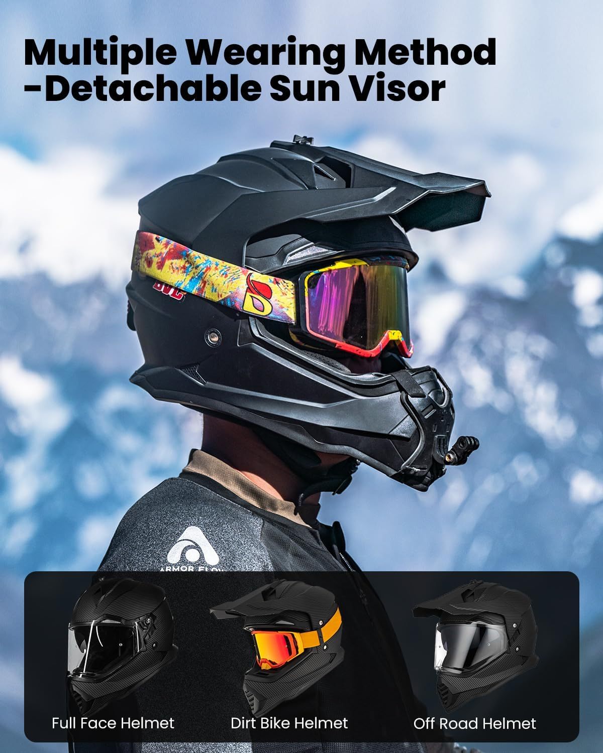ILM - Casco de motocicleta de aventura doble deportivo compatible con Pinlock, visera para motos de nieve, ATV y todoterreno, modelo WS902