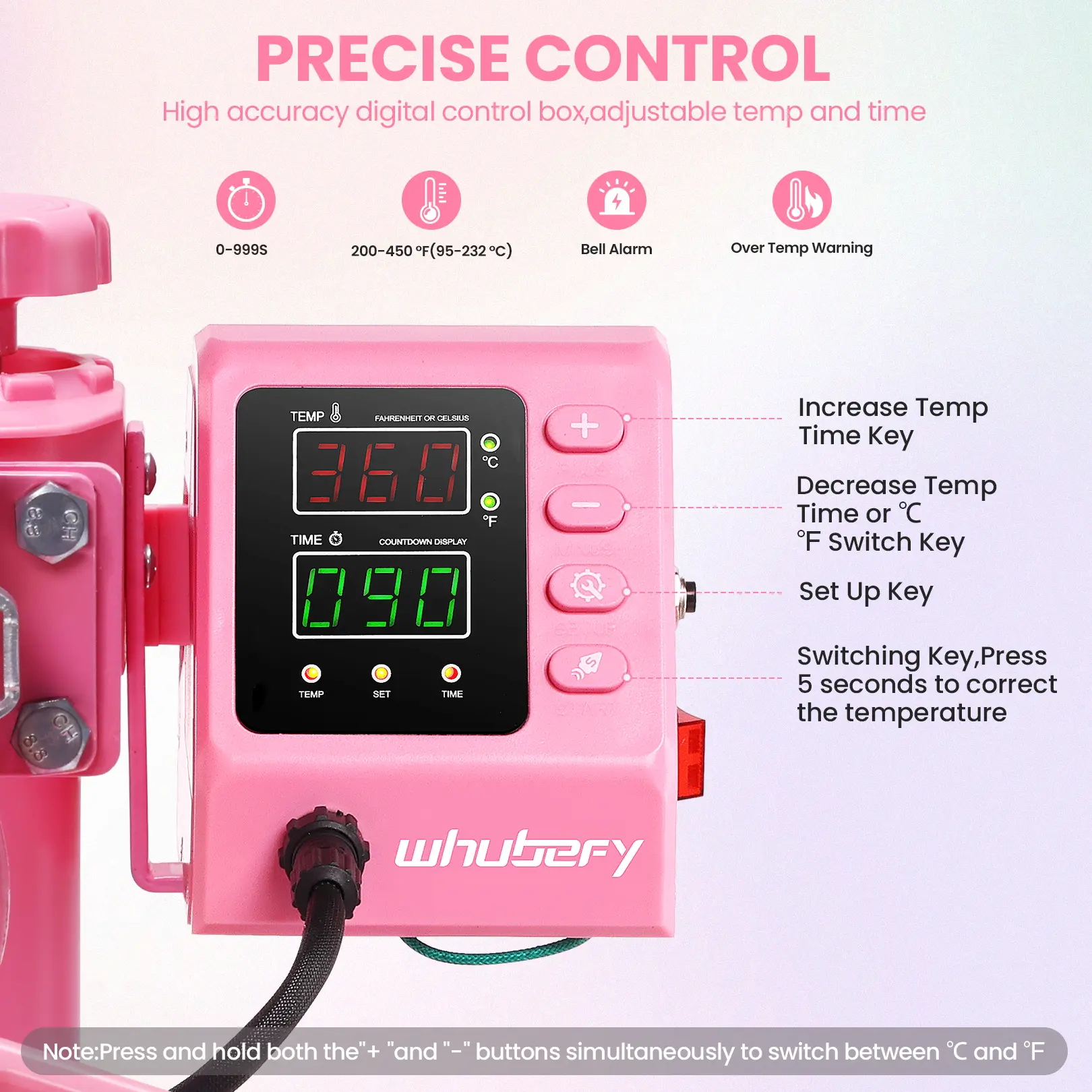 Máquina de prensado térmico rosa de 15'' x 12'' para camisetas, máquina de transferencia térmica 5 en 1, prensa de impresión térmica para sublimación combinada con giro de 360° para gorras, tazas y platos, ideal para principiantes, diseño de regalos navid