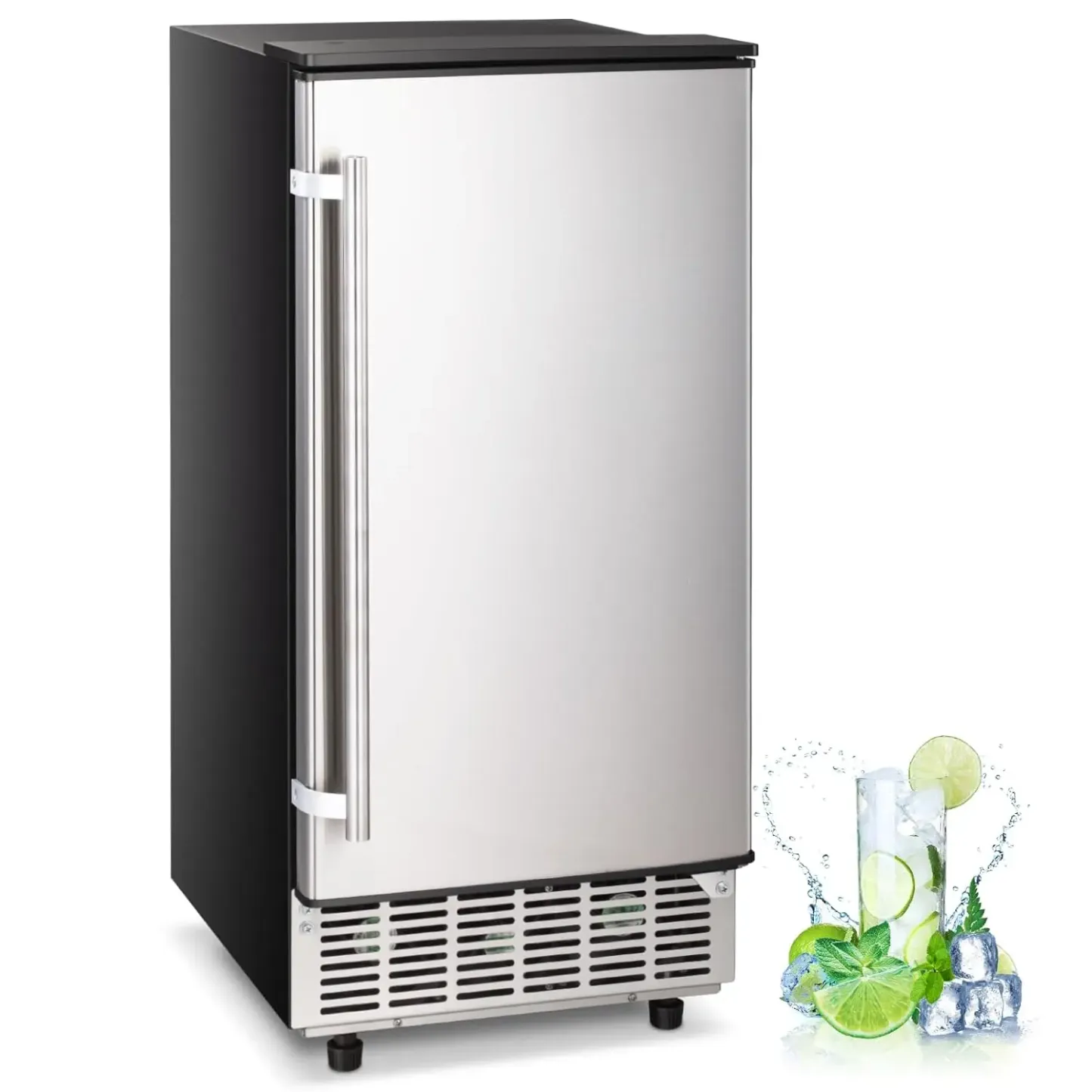 Máquina de hielo comercial COWSAR V2.0, 45 kg, 2 vías de agua, autolimpiable, con temporizador de 24 horas, cesta de 15 kg, de acero inoxidable, para escuelas, hogares, bares y vehículos recreativos.