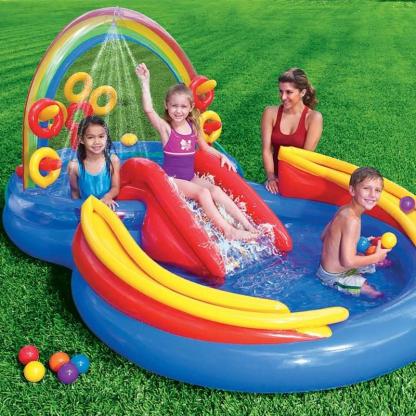 Tobogán inflable Intex Rainbow Slide para niños con centro de juegos con aros y bolas para niños de 2 años en adelante
