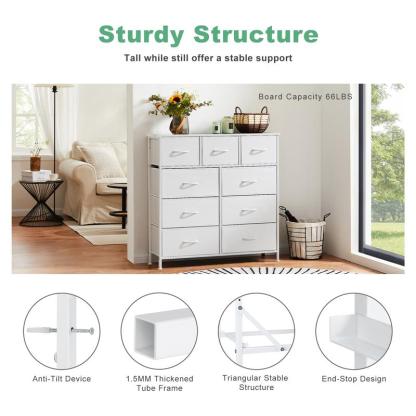 【Nuevo color】Torre de almacenamiento de tela con 9 cajones, organizador de cómoda para dormitorio, cajonera con cestas de tela, estructura de acero y superficie de madera.