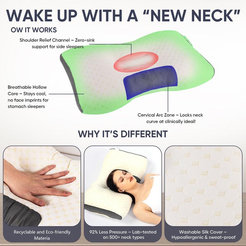 Almohada de masaje de cuello para parejas: soporte ortopédico ergonómico ajustable, núcleo de almohada suave de alta calidad, funda de almohada de punto desmontable, alivia el dolor de cuello, ayuda a dormir. Altura ergonómica para un soporte cervical ópt