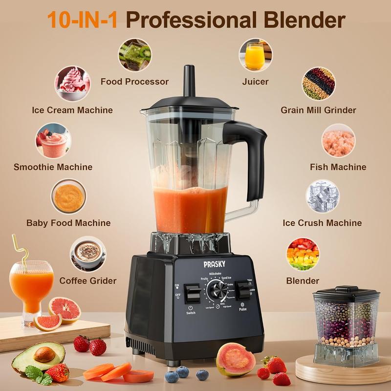 Licuadora profesional para cocina, 68 oz, libre de BPA, 2 recipientes, licuadora de sobremesa para triturar hielo, potencia máxima de 2400 W/1000 W, combo de licuadora y molinillo, 25000 RPM, ideal para batidos, zumos, mantequilla de frutos secos, procesa