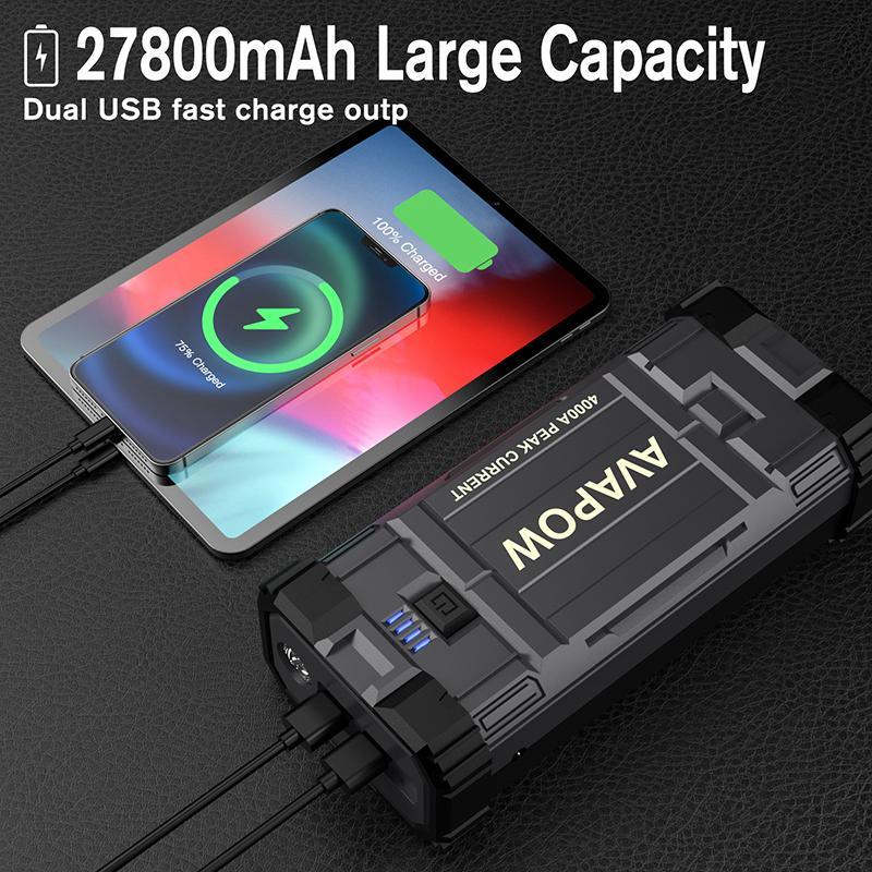 Arrancador de coche de 4000 A, arrancador de batería portátil (para todos los motores de gasolina o diésel de hasta 10 litros), batería auxiliar portátil, caja de arranque de 12 V para automóviles, luz LED.