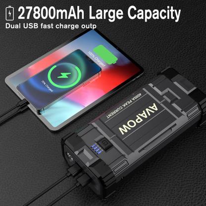 Arrancador de coche de 4000 A, arrancador de batería portátil (para todos los motores de gasolina o diésel de hasta 10 litros), batería auxiliar portátil, caja de arranque de 12 V para automóviles, luz LED.