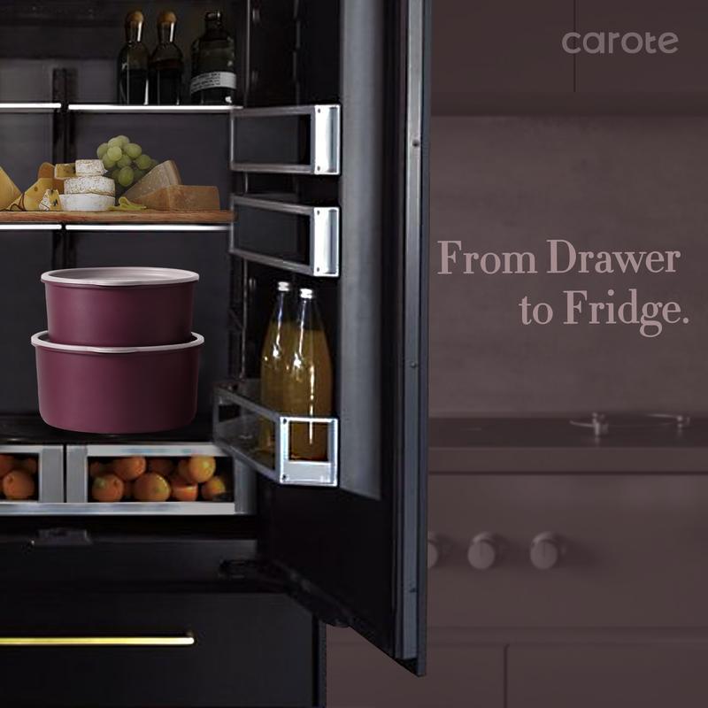 Juego de utensilios de cocina antiadherentes CAROTE de 21 piezas con asas desmontables, apto para inducción, apto para lavavajillas, ideal para autocaravanas, en elegantes tonos dorado y morado.