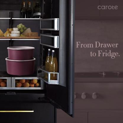 Juego de utensilios de cocina antiadherentes CAROTE de 21 piezas con asas desmontables, apto para inducción, apto para lavavajillas, ideal para autocaravanas, en elegantes tonos dorado y morado.