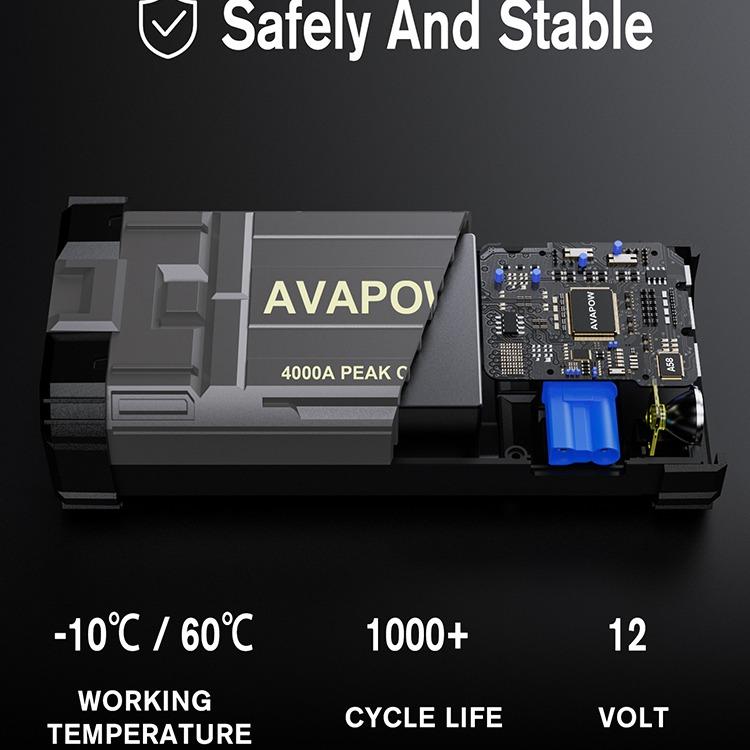 Arrancador de coche de 4000 A, arrancador de batería portátil (para todos los motores de gasolina o diésel de hasta 10 litros), batería auxiliar portátil, caja de arranque de 12 V para automóviles, luz LED.