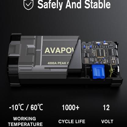 Arrancador de coche de 4000 A, arrancador de batería portátil (para todos los motores de gasolina o diésel de hasta 10 litros), batería auxiliar portátil, caja de arranque de 12 V para automóviles, luz LED.