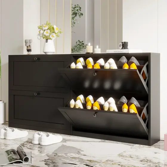 Zapatero con 2 cajones abatibles para entrada estrecha, zapatero organizador para dormitorio