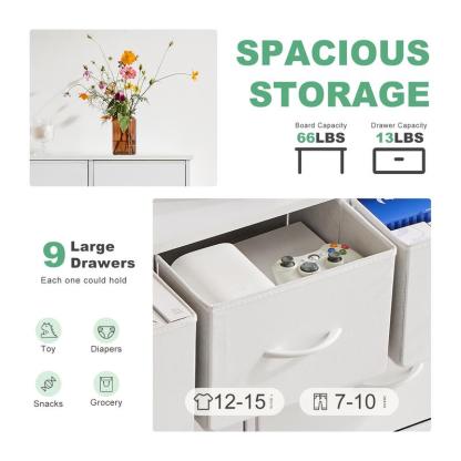 【Nuevo color】Torre de almacenamiento de tela con 9 cajones, organizador de cómoda para dormitorio, cajonera con cestas de tela, estructura de acero y superficie de madera.