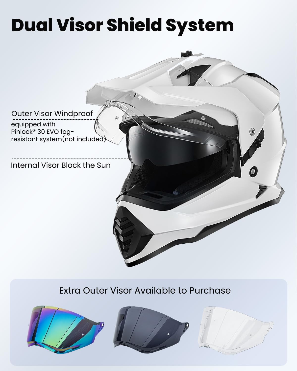 ILM - Casco de motocicleta de aventura doble deportivo compatible con Pinlock, visera para motos de nieve, ATV y todoterreno, modelo WS902