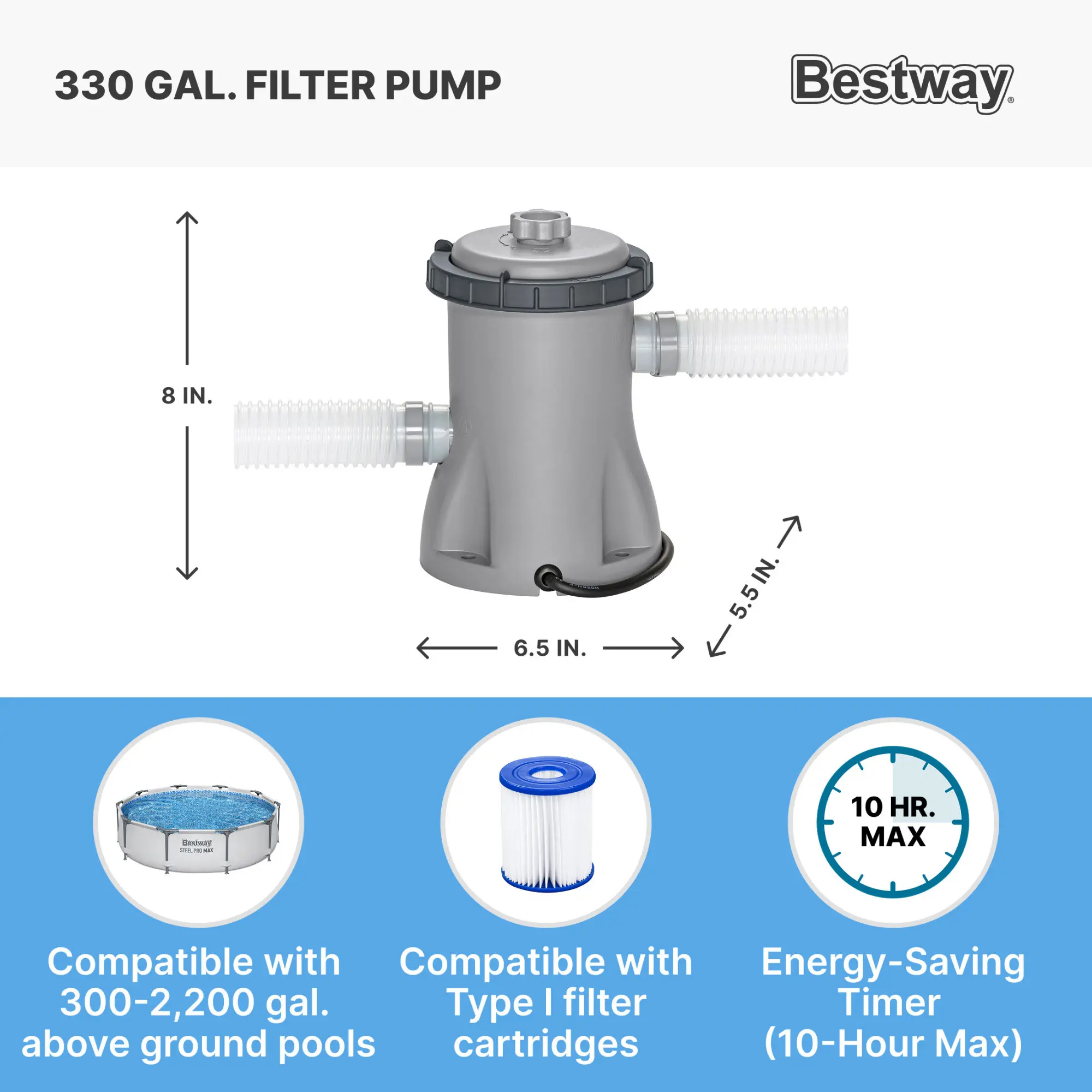 Piscina redonda desmontable Bestway Steel Pro MAX para exteriores con bomba, de 30 a 42 pulgadas de profundidad