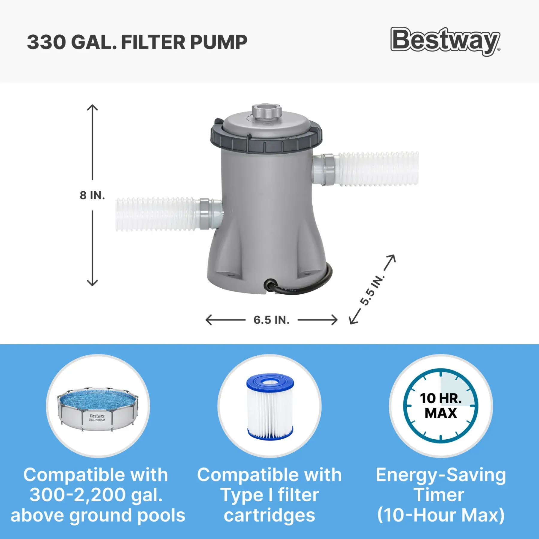 Piscina redonda desmontable Bestway Steel Pro MAX para exteriores con bomba, de 30 a 42 pulgadas de profundidad