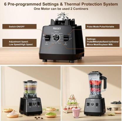 Licuadora profesional para cocina, 68 oz, libre de BPA, 2 recipientes, licuadora de sobremesa para triturar hielo, potencia máxima de 2400 W/1000 W, combo de licuadora y molinillo, 25000 RPM, ideal para batidos, zumos, mantequilla de frutos secos, procesa