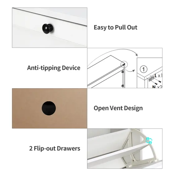 Zapatero con 2 cajones abatibles para entrada estrecha, zapatero organizador para dormitorio