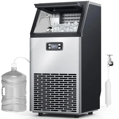 Máquina de hielo comercial COWSAR V2.0, 45 kg, 2 vías de agua, autolimpiable, con temporizador de 24 horas, cesta de 15 kg, de acero inoxidable, para escuelas, hogares, bares y vehículos recreativos.