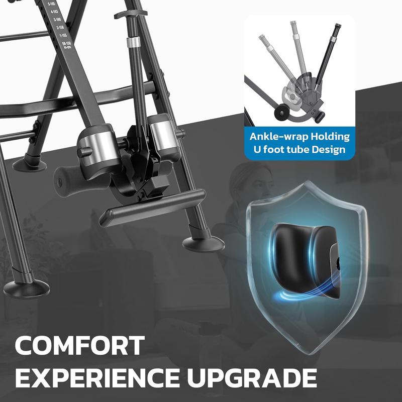 Mesa de inversión para aliviar el dolor de espalda y ciática cervical, capacidad de peso de 136 kg con soporte lumbar, cómodos soportes para los tobillos, máquina camilla de espalda fácil de montar.