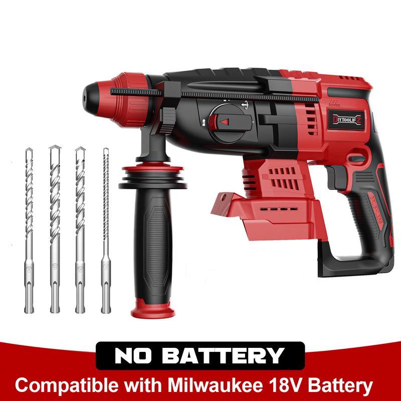 Taladro percutor inalámbrico compatible con baterías Dewalt de 20 V (batería no incluida), taladro percutor SDS-Plus sin escobillas con embrague de seguridad para hormigón/mampostería, 1500 RPM, 4 modos con empuñadura auxiliar giratoria de 360°, incluye 4