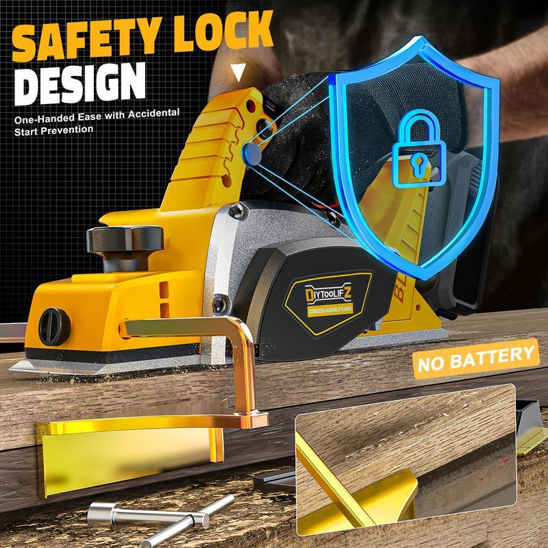 Cepillo eléctrico manual inalámbrico de 3-1/4 pulgadas, compatible con baterías Dewalt de 20 V (¡Batería no incluida!), 15000 RPM, para trabajos de carpintería, ebanistería y bricolaje en el hogar.