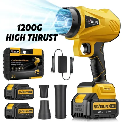 Soplador de hojas inalámbrico Turbo Jet de 200 W | 3 boquillas + 2 baterías | Potente flujo de aire para el hogar y el jardín/Regalo de Año Nuevo