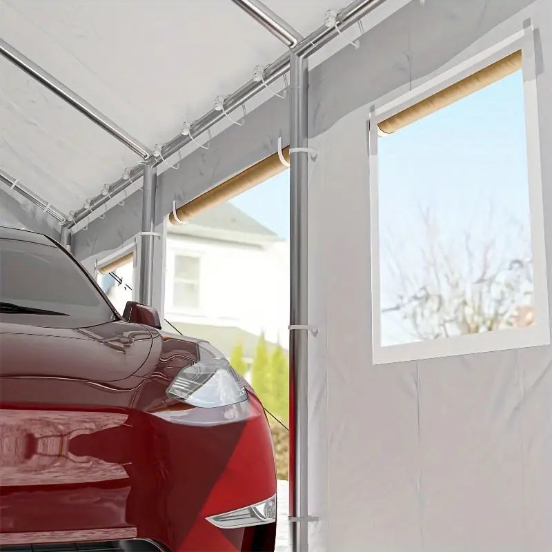 Carpa para autos de alta resistencia de 13'x20', toldo para autos con paredes laterales y puertas extraíbles, garaje portátil extragrande para autos con ventanas enrollables y lona para todas las estaciones, para autos, camionetas, SUV, gris
