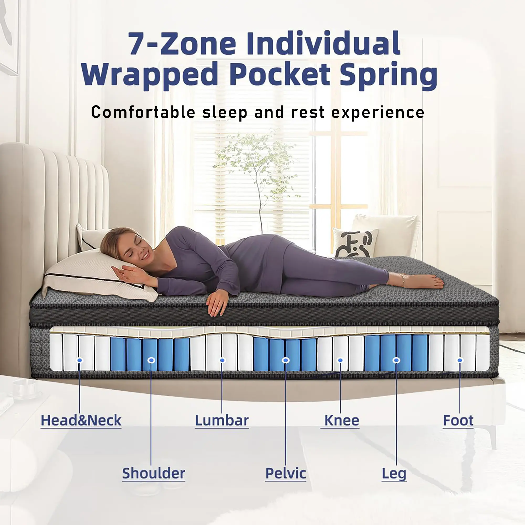 Colchón de espuma viscoelástica y resortes de 12/14 pulgadas para camas individuales, matrimoniales, queen y king. Colchón híbrido de firmeza media. Ideal para habitaciones de hotel. Regalo de Navidad y Halloween en caja. Colchón ergonómico tamaño queen.