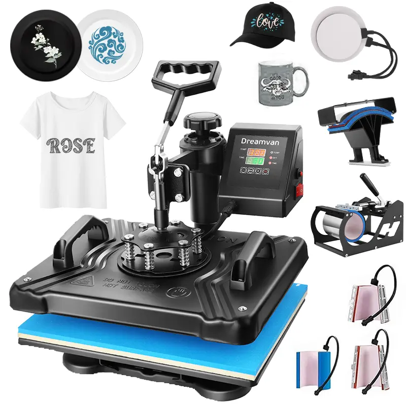 Máquina de prensado térmico rosa de 15'' x 12'' para camisetas, máquina de transferencia térmica 5 en 1, prensa de impresión térmica para sublimación combinada con giro de 360° para gorras, tazas y platos, ideal para principiantes, diseño de regalos navid