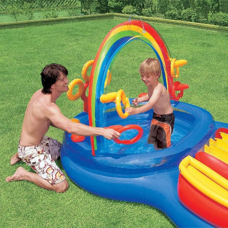 Tobogán inflable Intex Rainbow Slide para niños con centro de juegos con aros y bolas para niños de 2 años en adelante