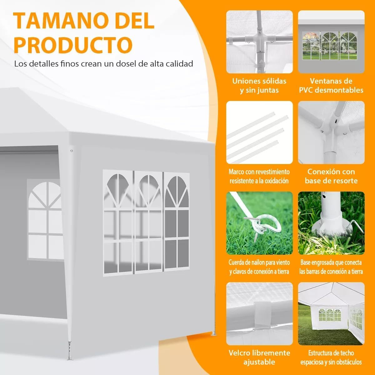 EEGVUY Carpa Toldo con Paredes Laterales Extraíbles, 3x9M Tienda de Fiesta Impermeable, con Ventanas para Eventos en el Patio y Jardín