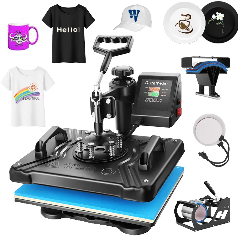 Máquina de prensado térmico rosa de 15'' x 12'' para camisetas, máquina de transferencia térmica 5 en 1, prensa de impresión térmica para sublimación combinada con giro de 360° para gorras, tazas y platos, ideal para principiantes, diseño de regalos navid