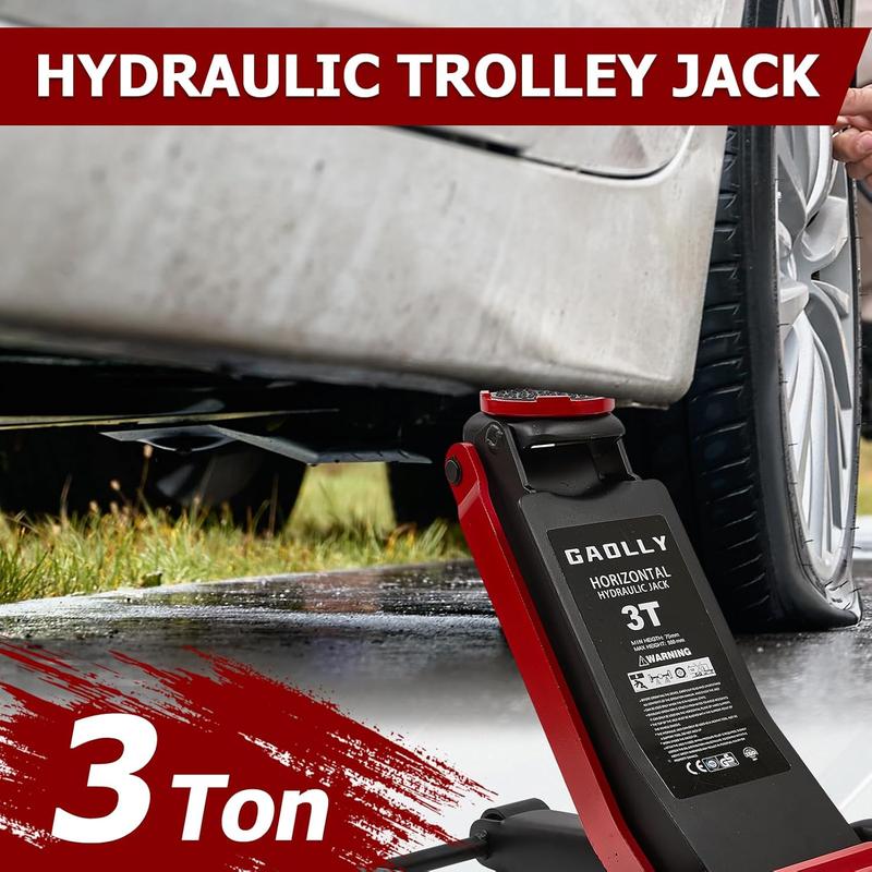 Gato hidráulico de piso de perfil bajo 3 toneladas – Levantamiento rápido, doble pistón, rango 8.5–50 cm, certificado GS, herramienta automotriz para reparación de coches-1001/HY