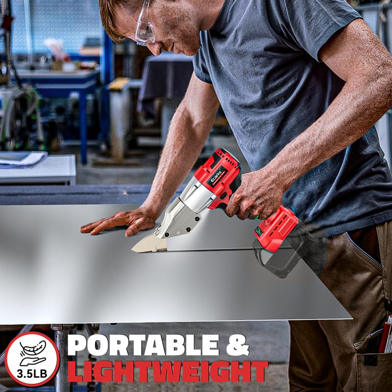 Cortadora de chapa metálica compatible con batería de iones de litio Milwaukee de 18 V (batería no incluida), cizalla para chapa metálica con par de 221 ft-lbs, corta materiales de calibre 18 (acero, cuero y alfombras) y cuenta con cabezal giratorio de 36