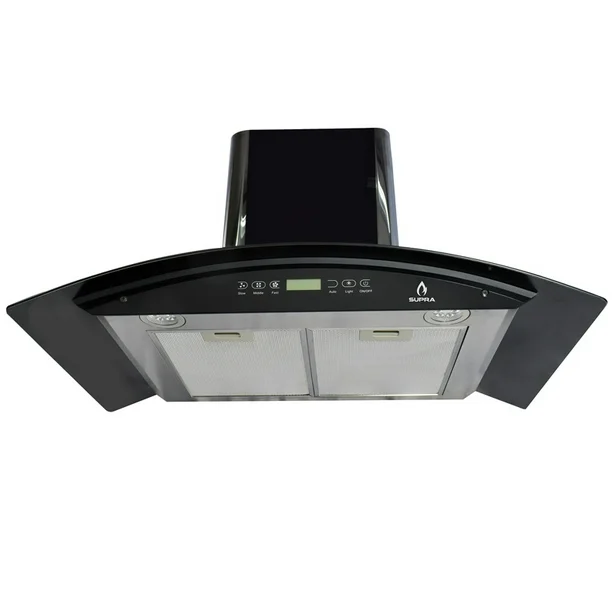 Combo parrilla empotrable y Campana SUPRA BELLAGIO de cristal templado color negro gas LP y gas natural 5 quemadores