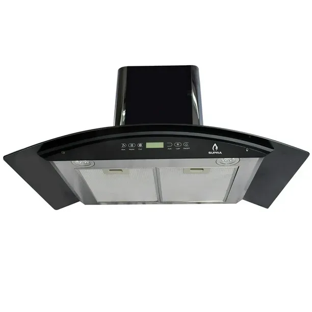 Combo parrilla empotrable y Campana SUPRA BELLAGIO de cristal templado color negro gas LP y gas natural 5 quemadores