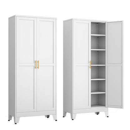 Alacena de 190 cm de alto, armario de cocina con 2 puertas y 5 estantes ajustables, de metal blanco, ideal para cocina, comedor, sala y baño.