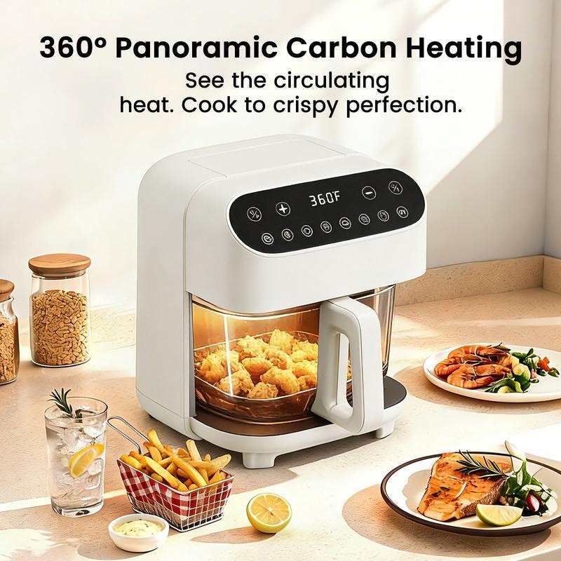 Freidora de aire de vidrio de 4.5 cuartos de galón (4.5 cuartos de galón), cesta libre de PFAS y apta para lavavajillas, pantalla táctil con 8 preajustes, vista de 360° para cocinar comidas saludables en minutos, color blanco