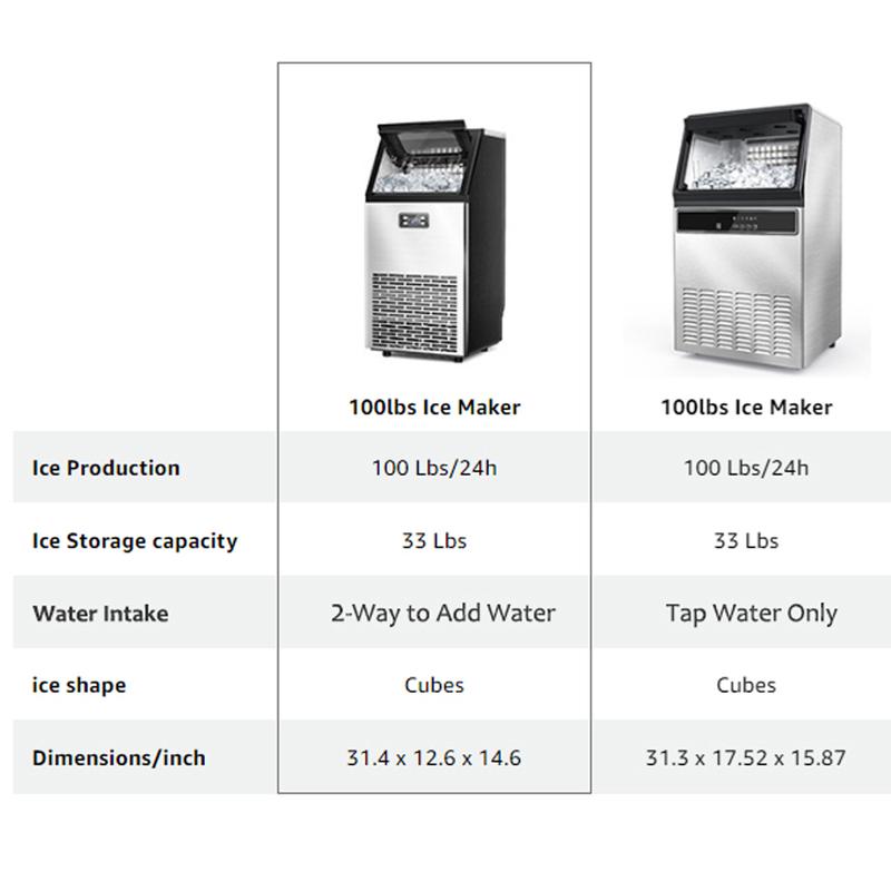 Máquina de hielo comercial COWSAR V2.0, 45 kg, 2 vías de agua, autolimpiable, con temporizador de 24 horas, cesta de 15 kg, de acero inoxidable, para escuelas, hogares, bares y vehículos recreativos.