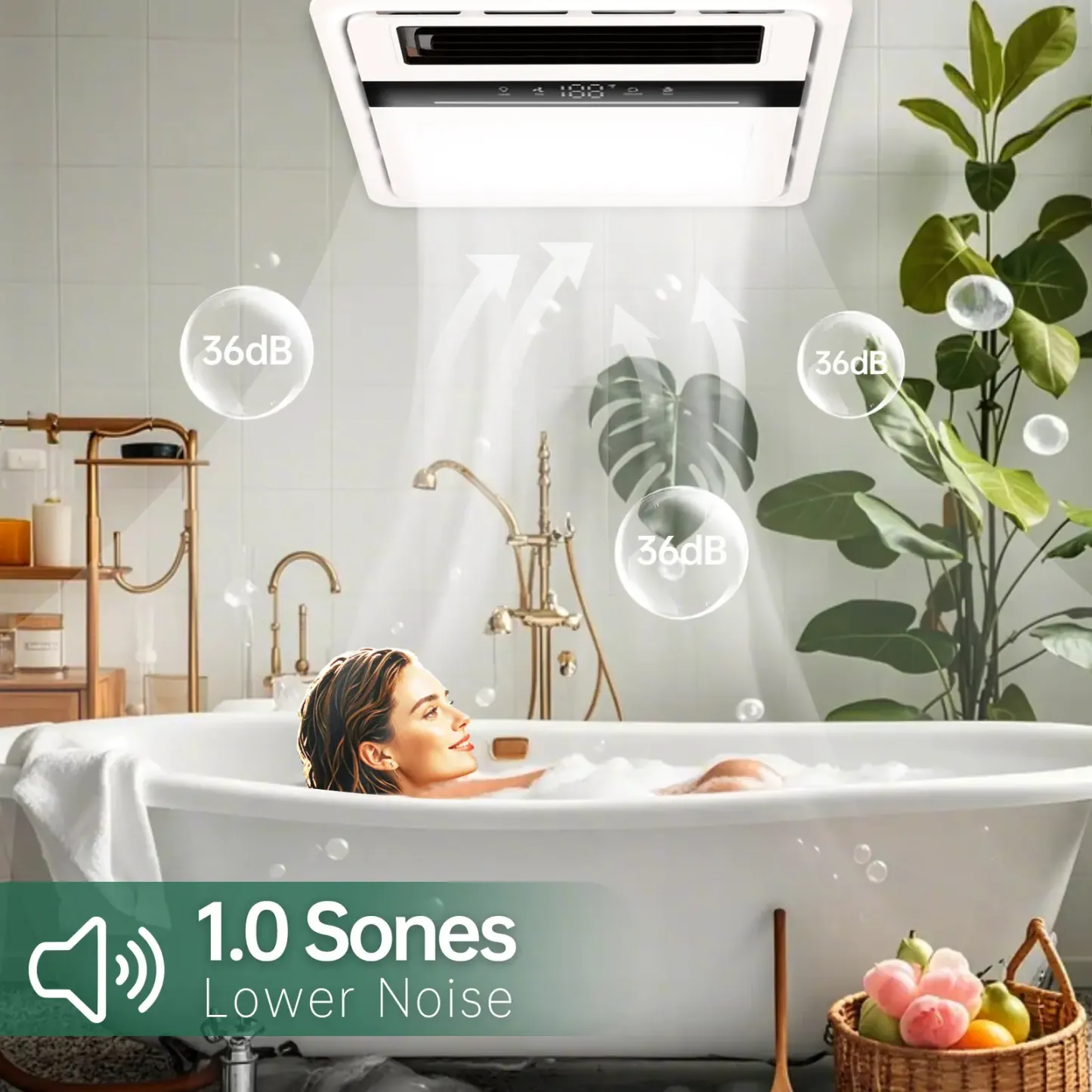 Extractor de aire para baño con luz y calefactor, 4 en 1, 1900 W de potencia, control remoto, silencioso y potente para ventilación, iluminación y calefacción (multicolor, 1700 W).