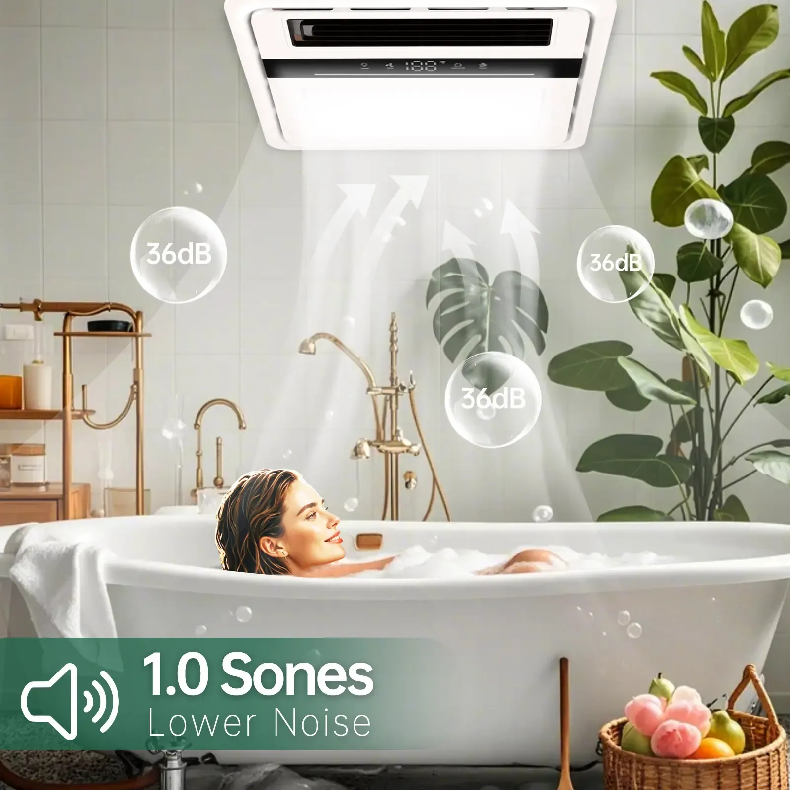 Extractor de aire para baño con luz y calefactor, 4 en 1, 1900 W de potencia, control remoto, silencioso y potente para ventilación, iluminación y calefacción (multicolor, 1700 W).