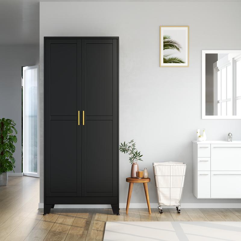 Alacena de 190 cm de alto, armario de cocina con 2 puertas y 5 estantes ajustables, de metal blanco, ideal para cocina, comedor, sala y baño.