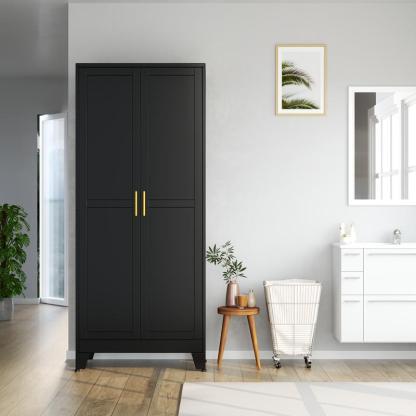 Alacena de 190 cm de alto, armario de cocina con 2 puertas y 5 estantes ajustables, de metal blanco, ideal para cocina, comedor, sala y baño.