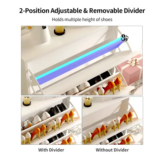 Zapatero con 2 cajones abatibles para entrada estrecha, zapatero organizador para dormitorio