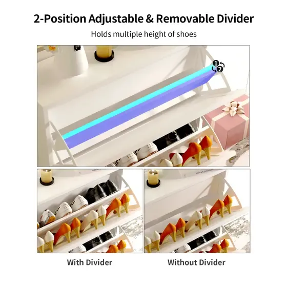 Zapatero con 2 cajones abatibles para entrada estrecha, zapatero organizador para dormitorio