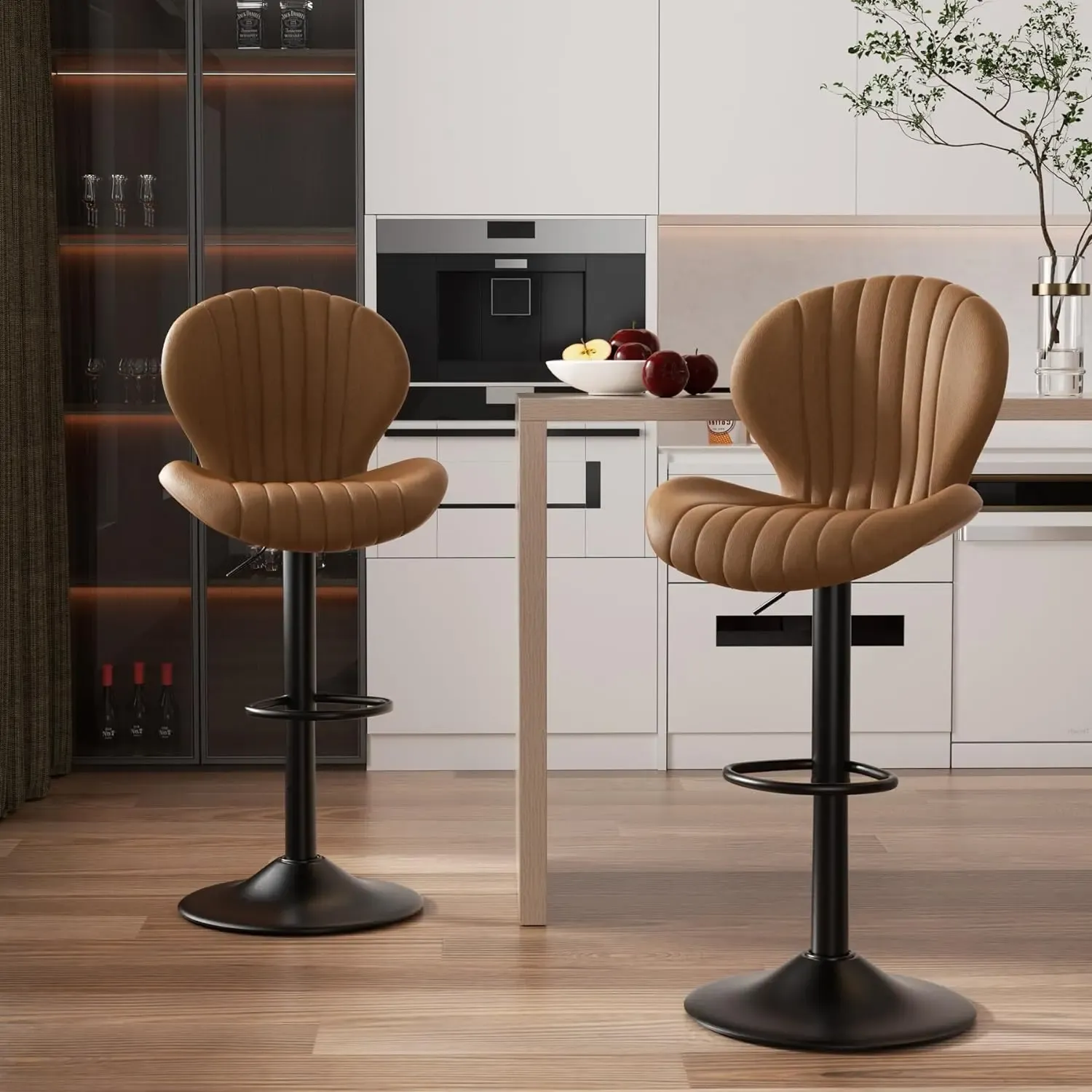 Juego de taburetes de bar modernos de 1/2, sillas giratorias, altura de mostrador con respaldo alto, fácil montaje en 3-5 minutos para bar, cocina y comedor, color beige