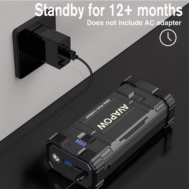 Arrancador de coche de 4000 A, arrancador de batería portátil (para todos los motores de gasolina o diésel de hasta 10 litros), batería auxiliar portátil, caja de arranque de 12 V para automóviles, luz LED.