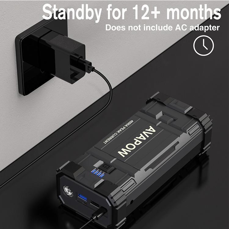 Arrancador de coche de 4000 A, arrancador de batería portátil (para todos los motores de gasolina o diésel de hasta 10 litros), batería auxiliar portátil, caja de arranque de 12 V para automóviles, luz LED.